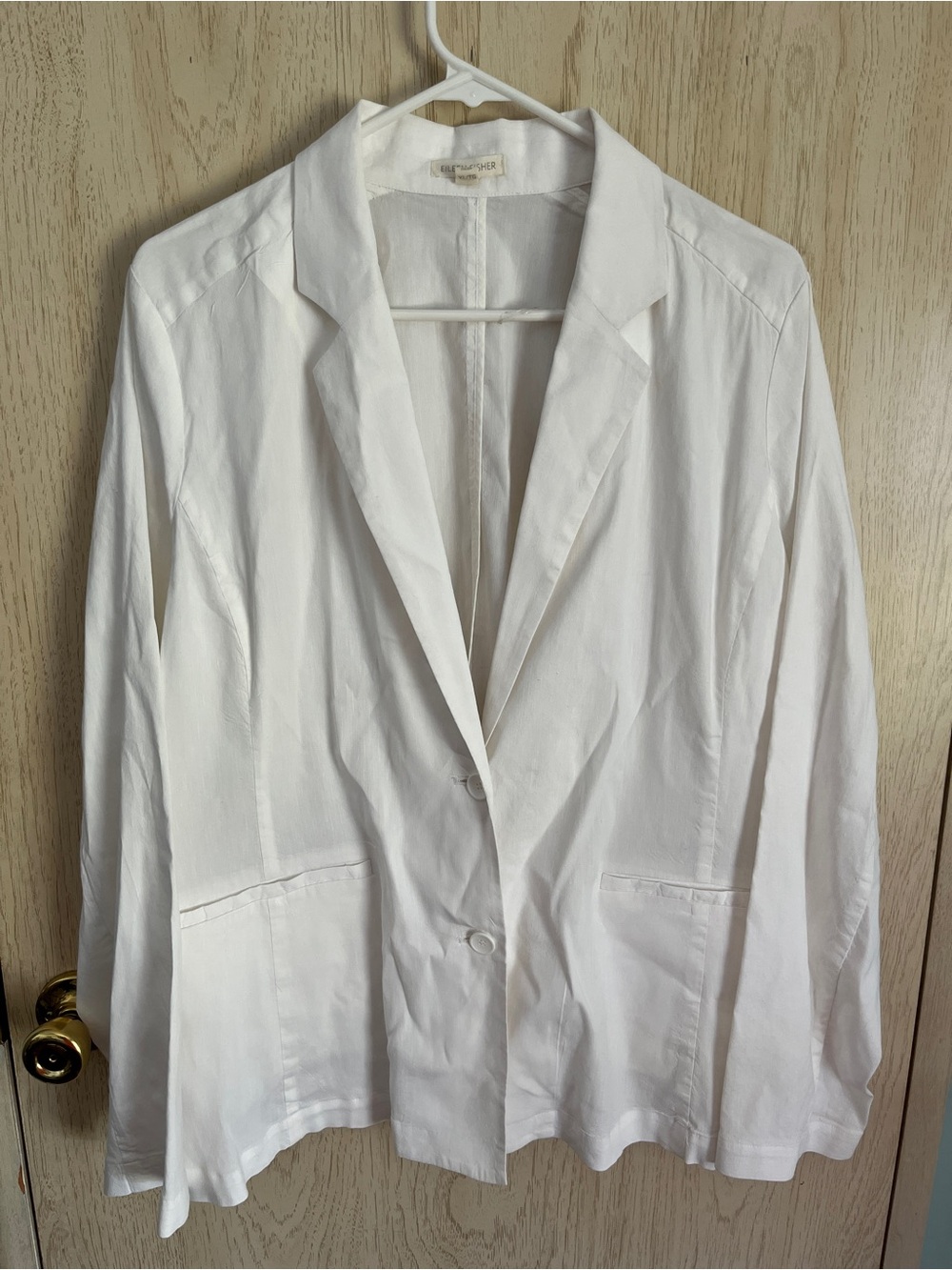 Eileen Fisher White Single-Breasted Linen Blazer